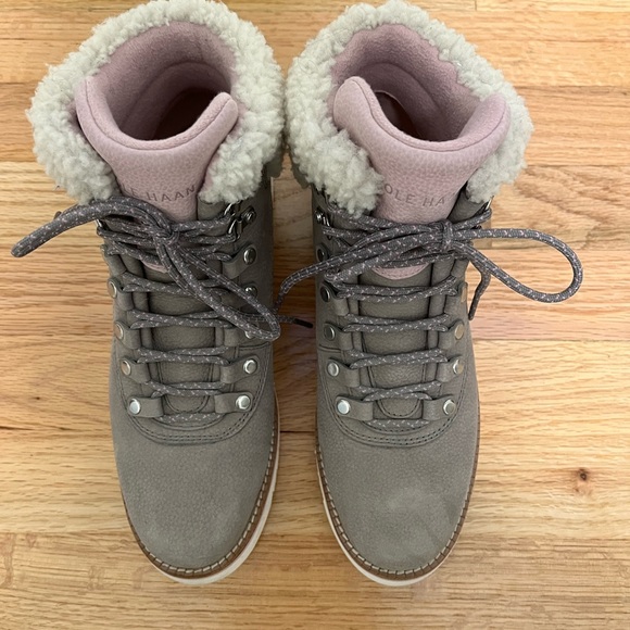 Cole Haan Waterproof Suede Winter Hiking Boots Grey Pink Size 7 - Picture 3 of 8
